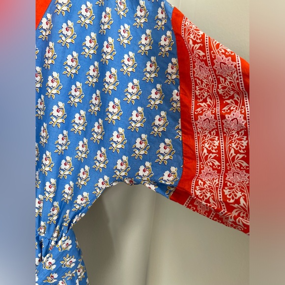 J. Crew V-Neck Cover-Up in Classic Block Blue and Red Floral Maxi Dress Vintage - Picture 9 of 16